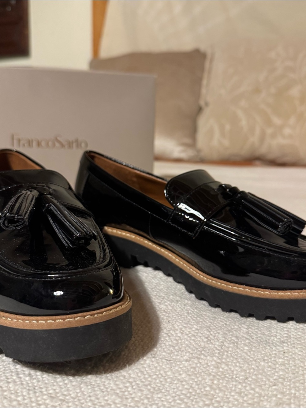 Franco Sarto Black Patent Tassel Loafers